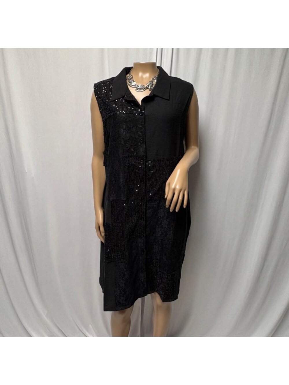 Origami By Vivien Dress Womens Size XL Black Sequin Lace Patchwork Sleeveless